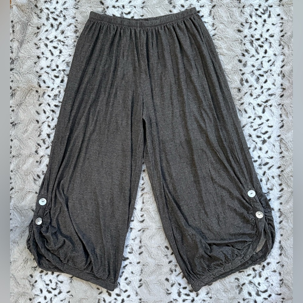 Comfy USA Wide Leg Button Cuff Pants in Charcoal Gray unique super cute